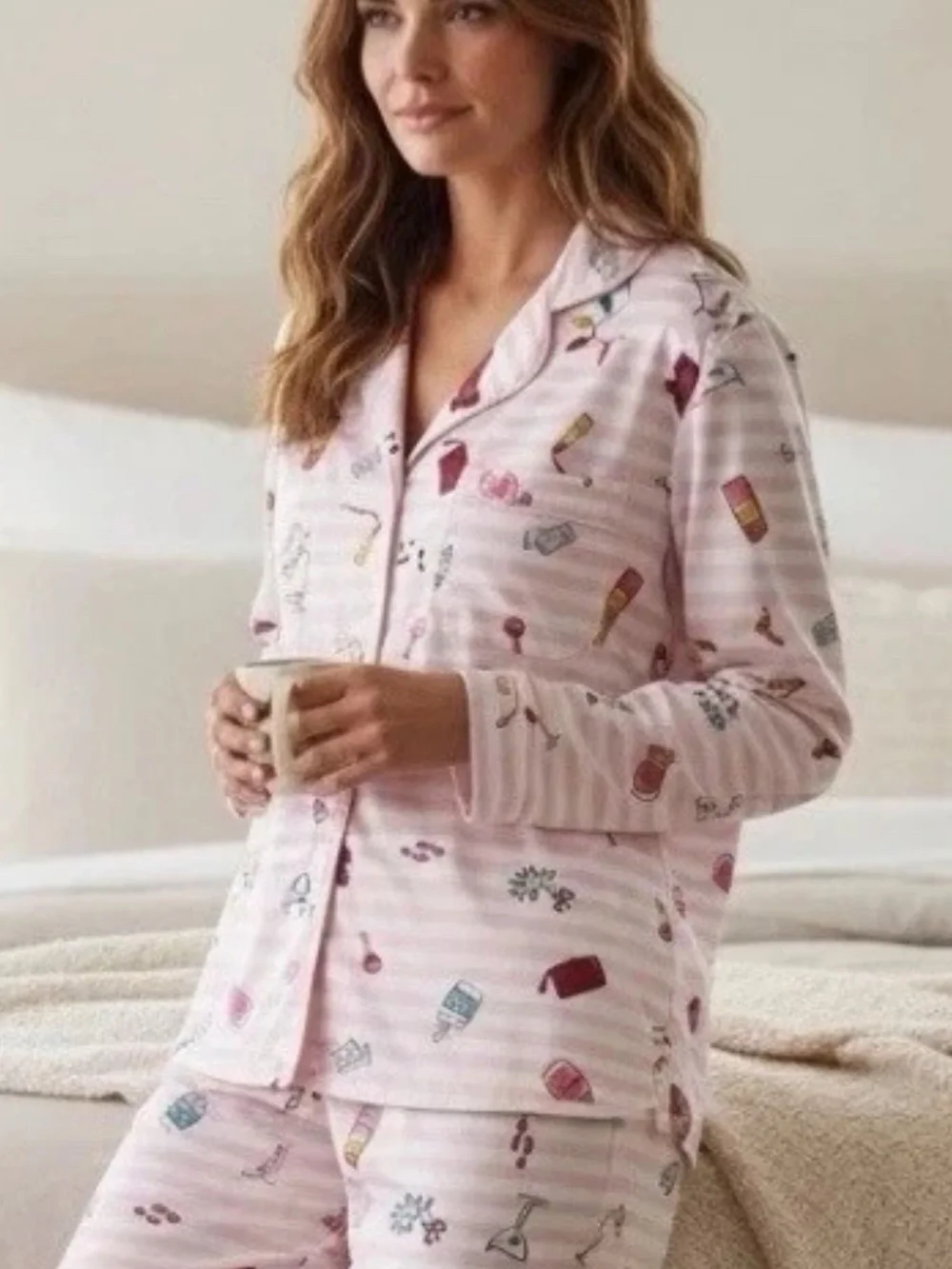 Kate Spade Holiday Cheer Pink Striped Button Front Pajama Top Size Medium NWT